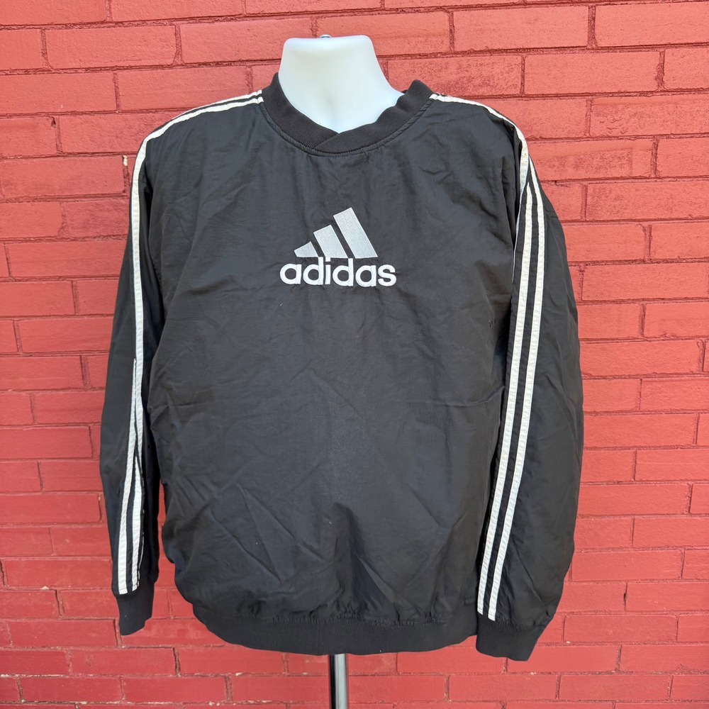 Vintage‎ 90s Adidas Windbreaker Pullover Black Mens Large 3-Stripe Streetwear
